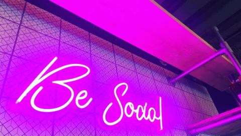 The Pier Street Food Interior - Neon Be Social Sign